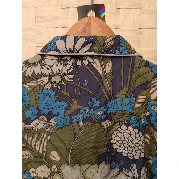 Papinelle x Karen Walker Floral Pajama Shirt Blue Green White Size M